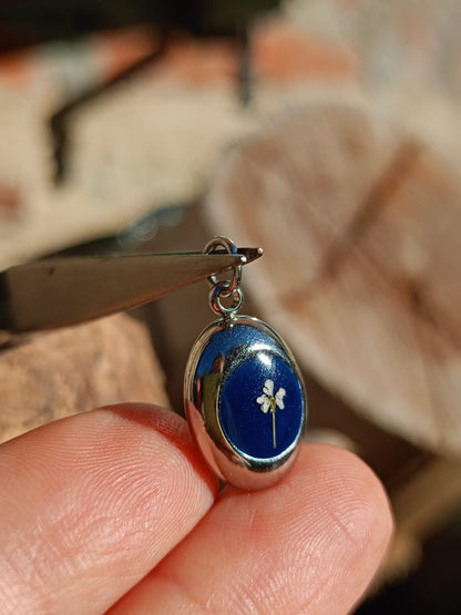Ciondolo Cimelia Romantica Carota Selvatica Ovetto, argento e blu