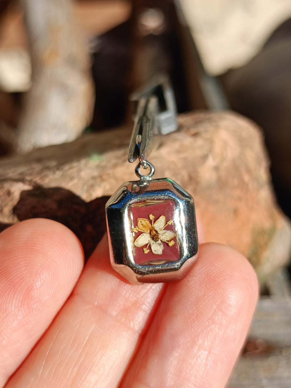 Ciondolo Cimelia Sambuco Rettangolo, argento e rosso